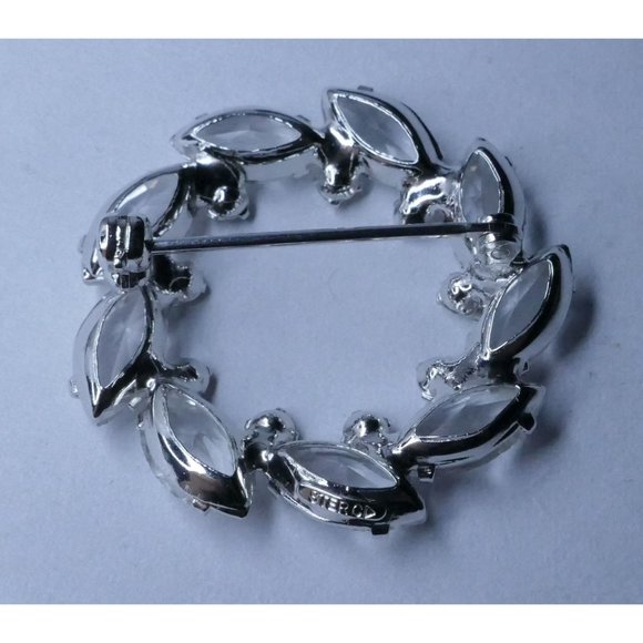 Sterling Silver Circle Brooch With Clear Crystals Marked STER CD - Picture 5 of 11